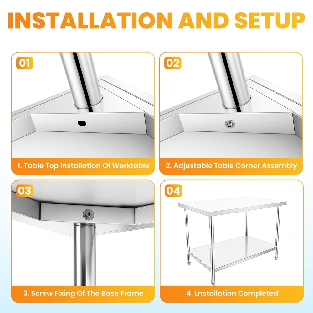 Stainless Steel Work Table 48"/72" Prep Worktable Workbench for Kitchen Garage