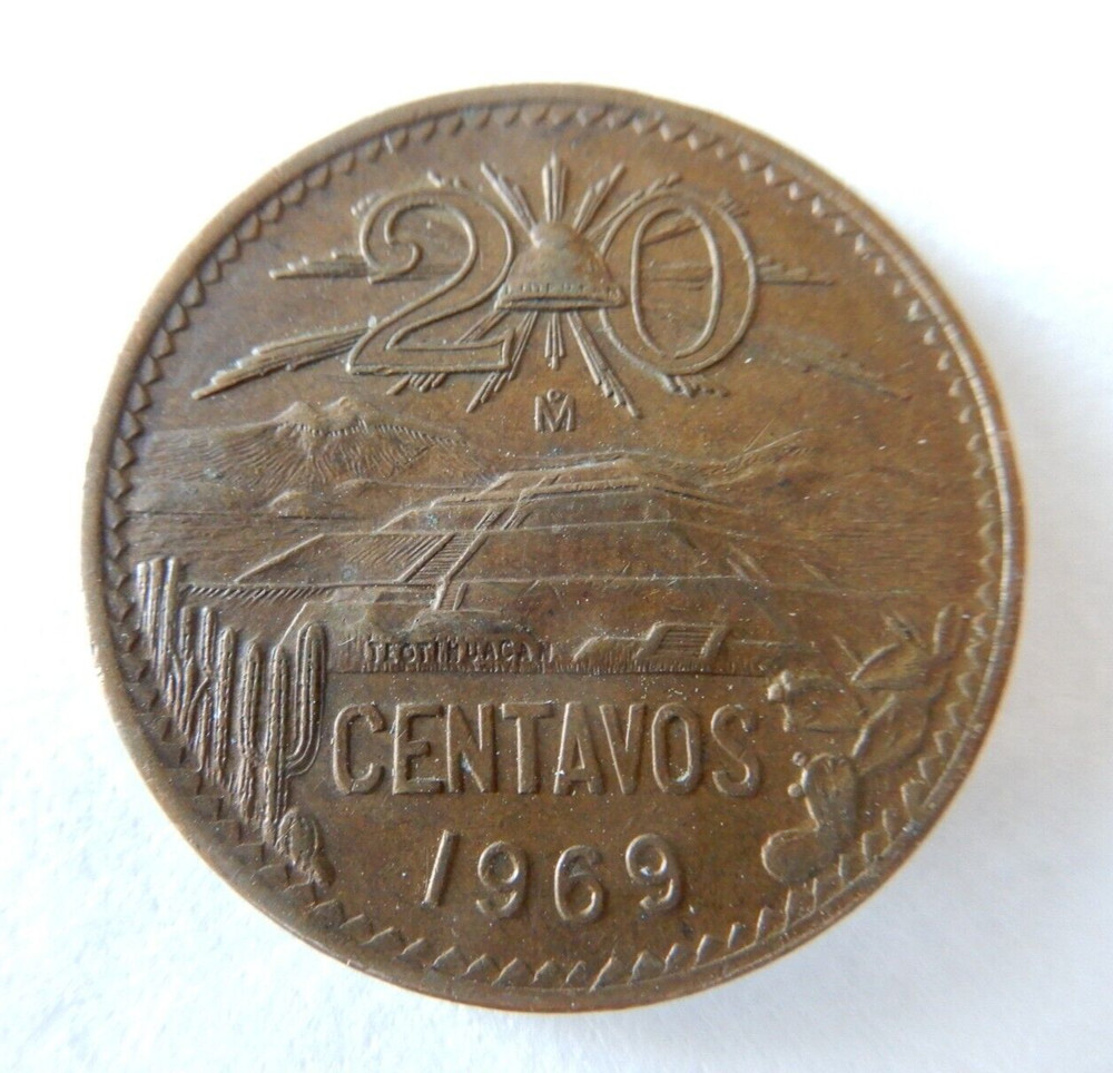 1969 Mexico 20 Centavos Coin UNCIRCULATED, KM440