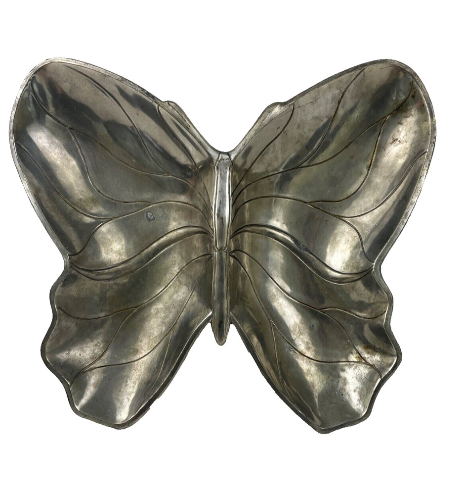 Large Vintage Butterfly Shaped Silver-Plated Dish, Decorative Wing Design, Delli