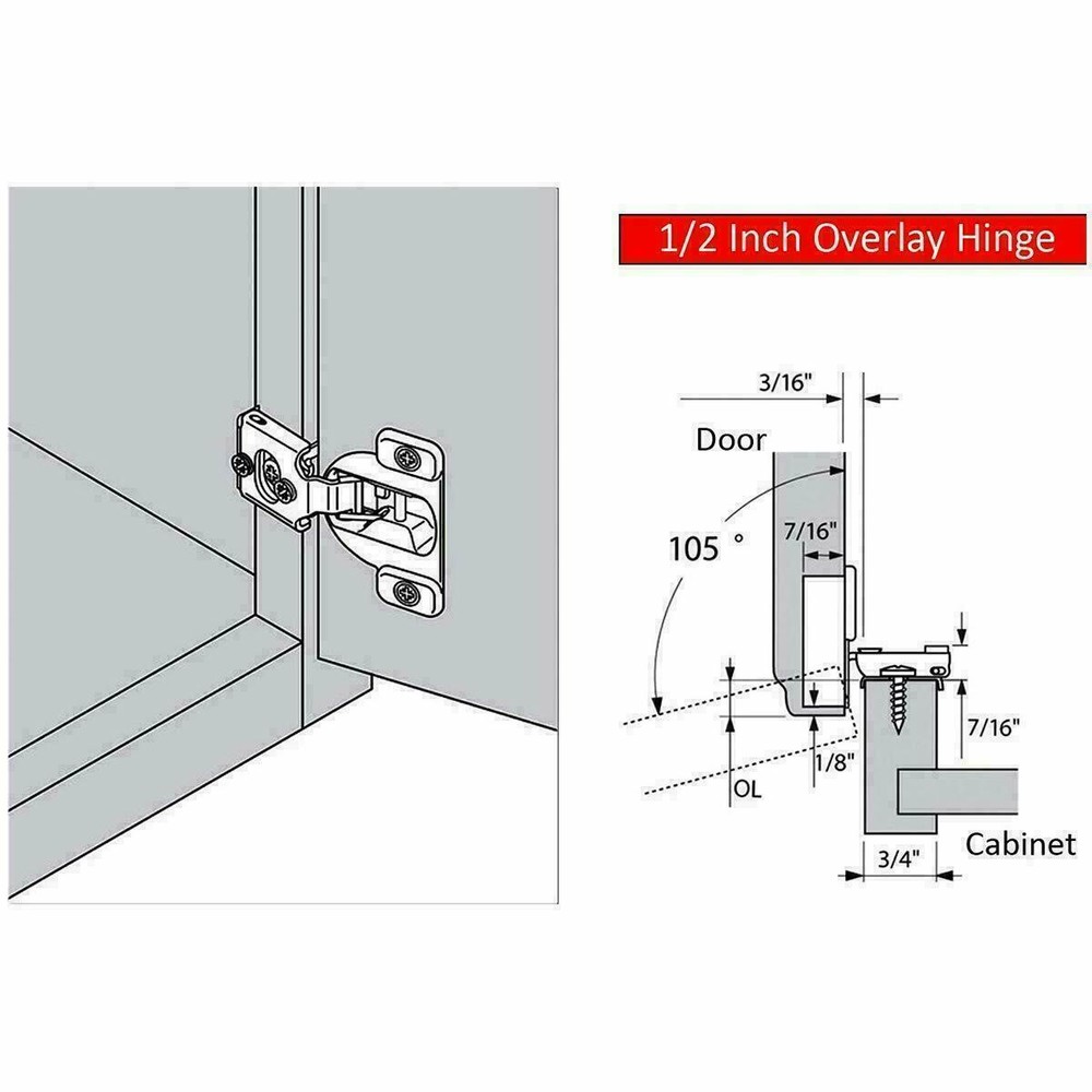 10Pcs 1/2" Overlay Soft Close Hinge Face Frame 105° Compact Cabinet Hinges