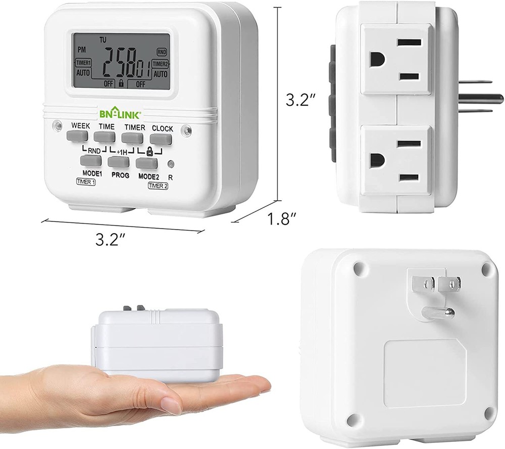 BN-LINK 7 Day Heavy Duty Digital independent Programmable Timer Dual two Outlet