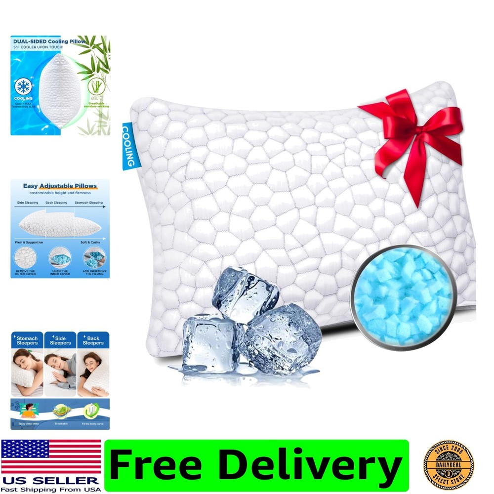 Cooling Pillow for Sleeping, Shredded Memory Foam Pillows, Adjustable Cool Pi...