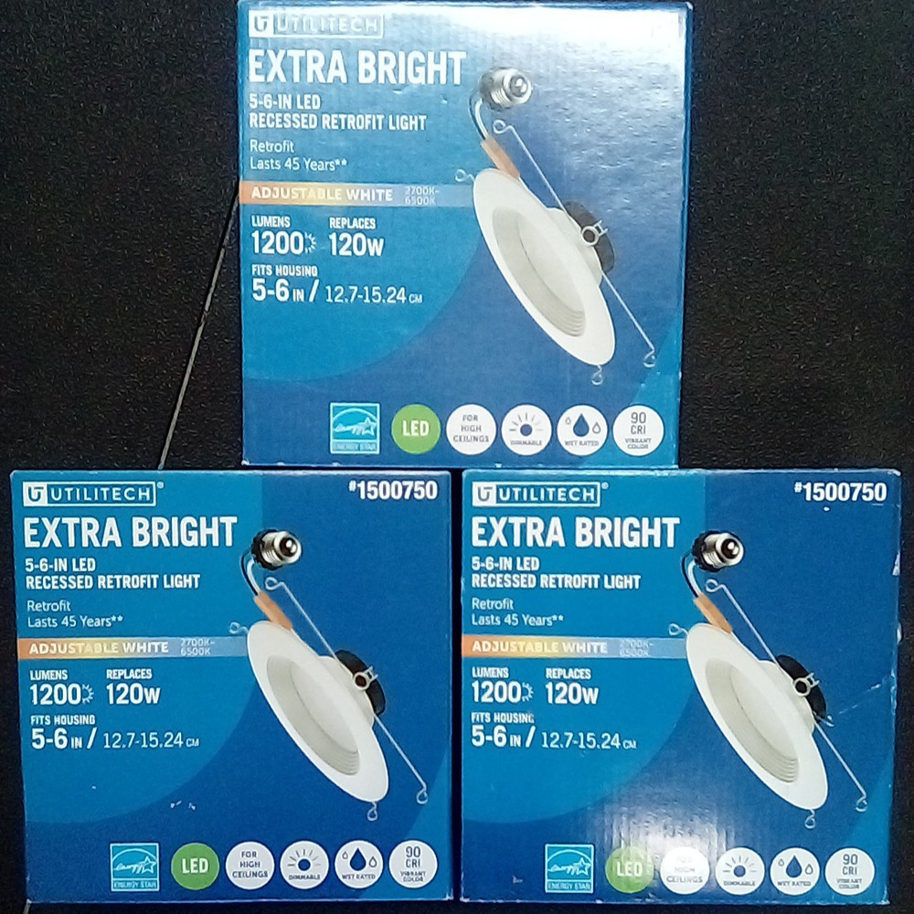 3 Boxes Utilitech Retrofit Extra Bright 5-6 In. LED Dimmable 120 Watt Round