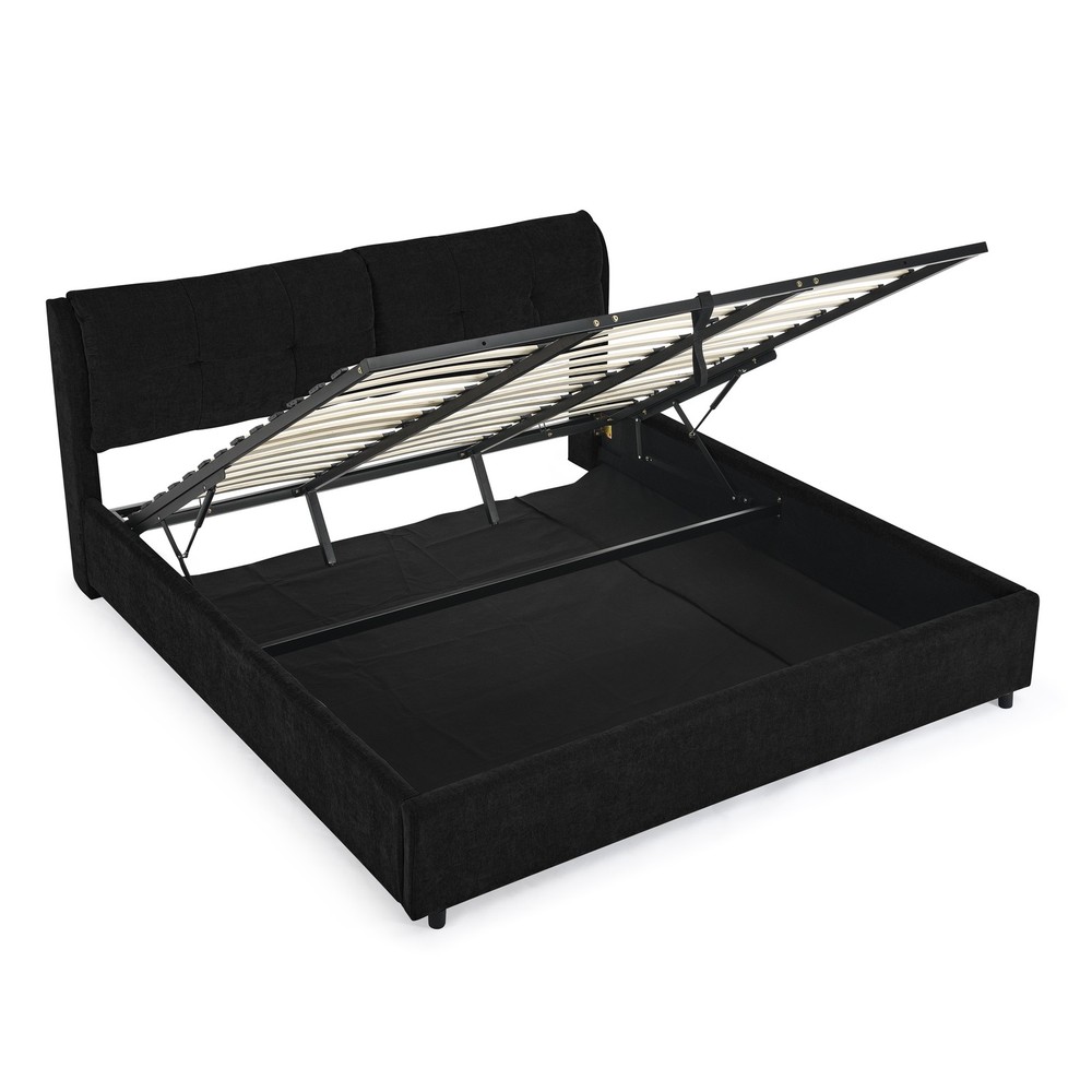 King Size Storage Upholstered Hydraulic Platform Bed with Integrated Headboard