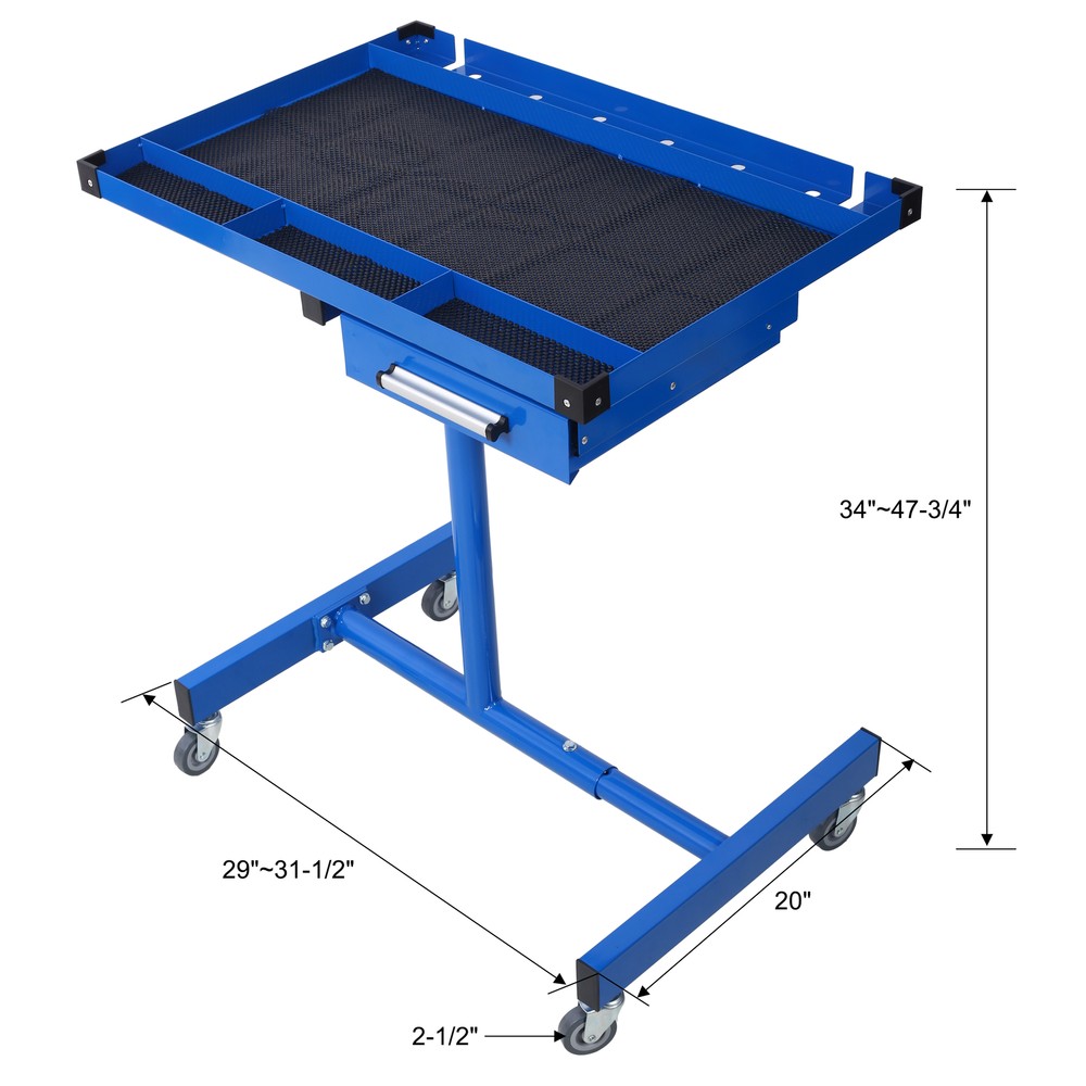 Adjustable Tear Down Work Table 220lbs Capacity Rolling Tool Table w/ Drawer
