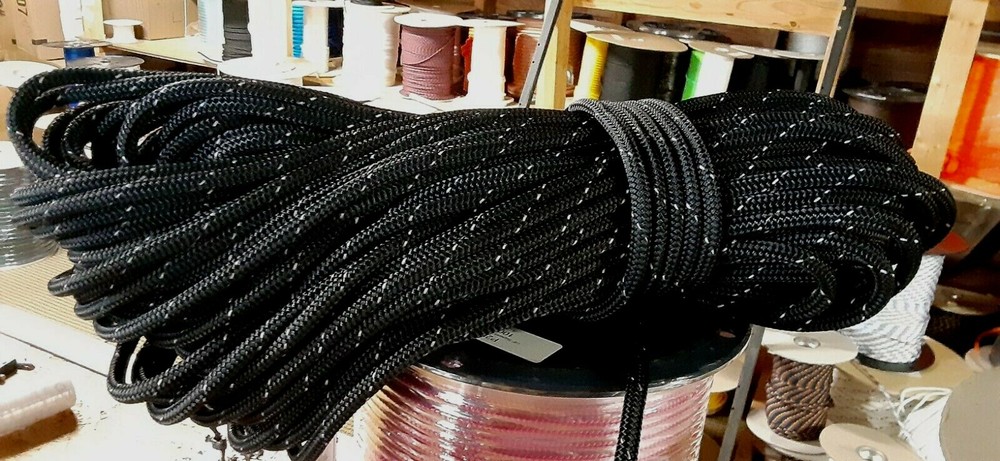 3/8 " x 200 ft. Double Braid Polyester Anchor Rope w SS Thimble Black/Reflective