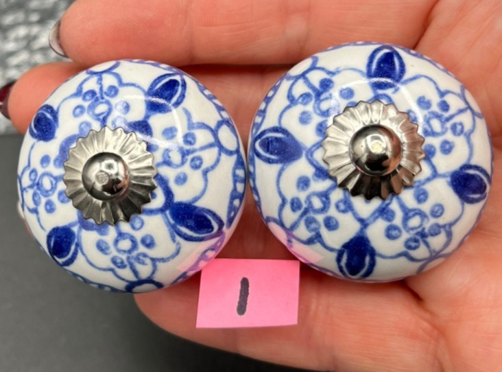 Vintage Blue White Ceramic Drawer Knobs Hand Painted Cabinet Pulls Pick & Choose