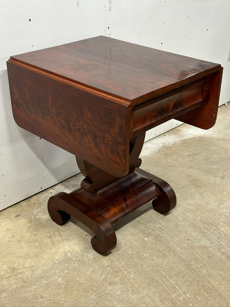 antique flame mahogany table empire classical drop leaf work night stand