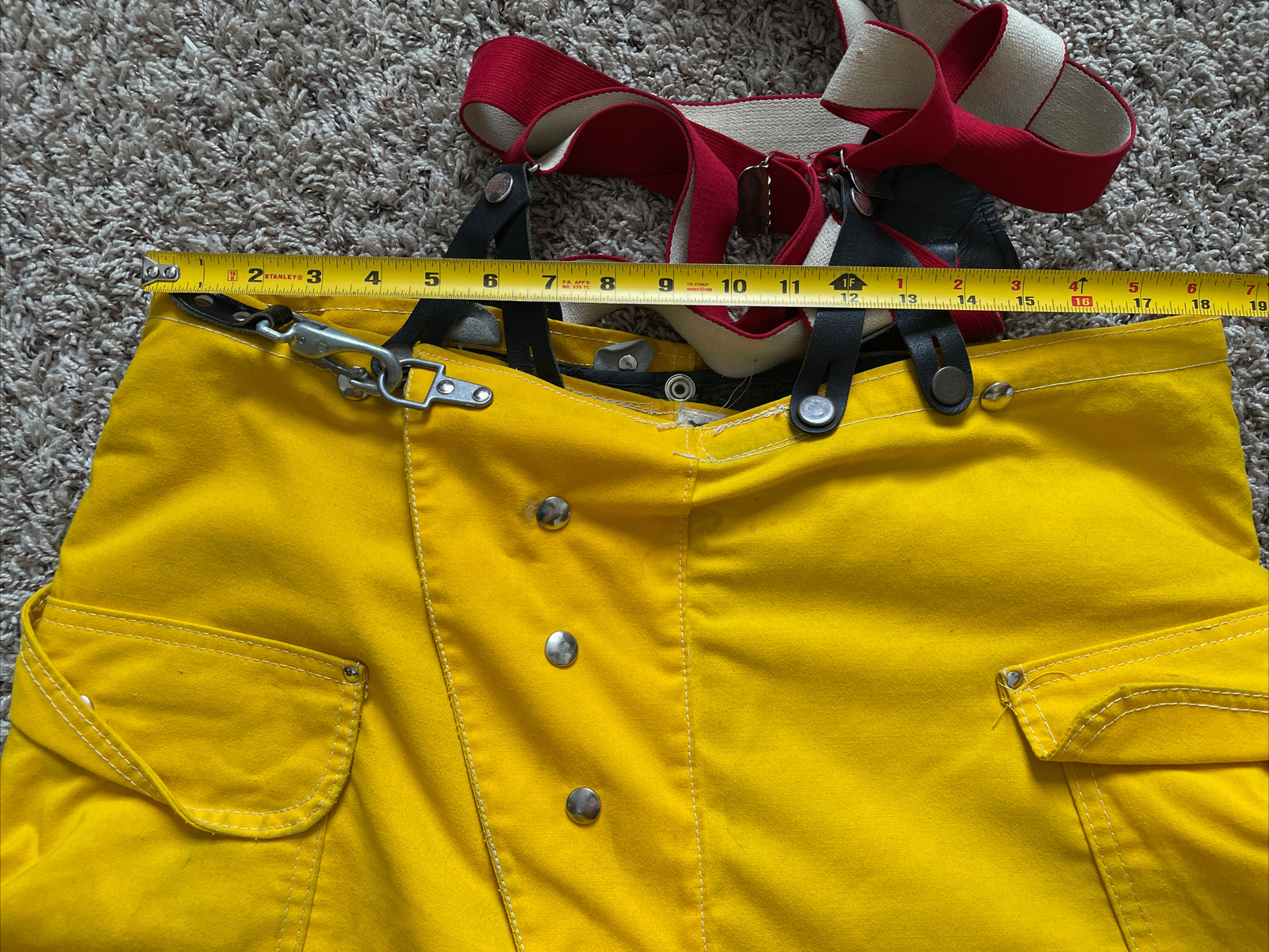 Vintage 70s Janesville Firemaster Lined NOMEX Yellow Suspender Pants Large VTG