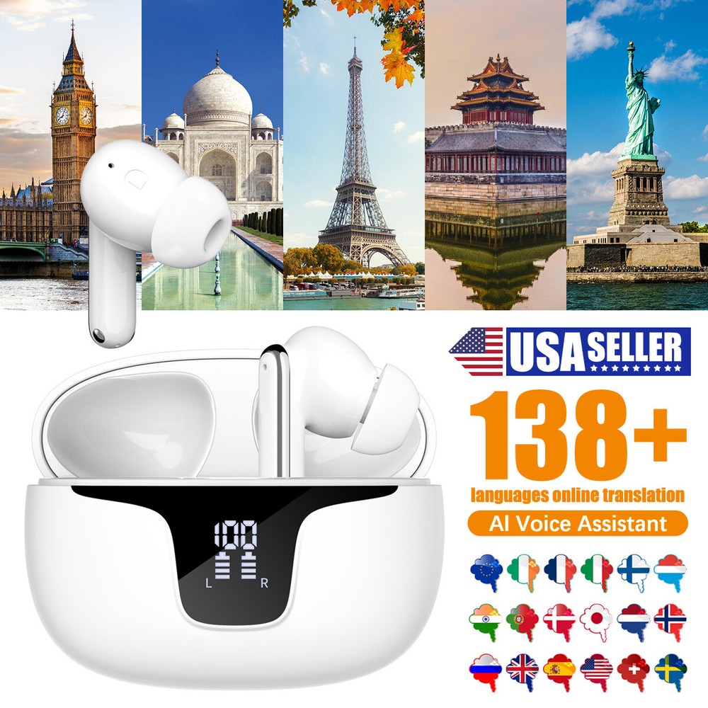 150 Language Translator Earbuds Wireless Bluetooth Two Way Translating Device