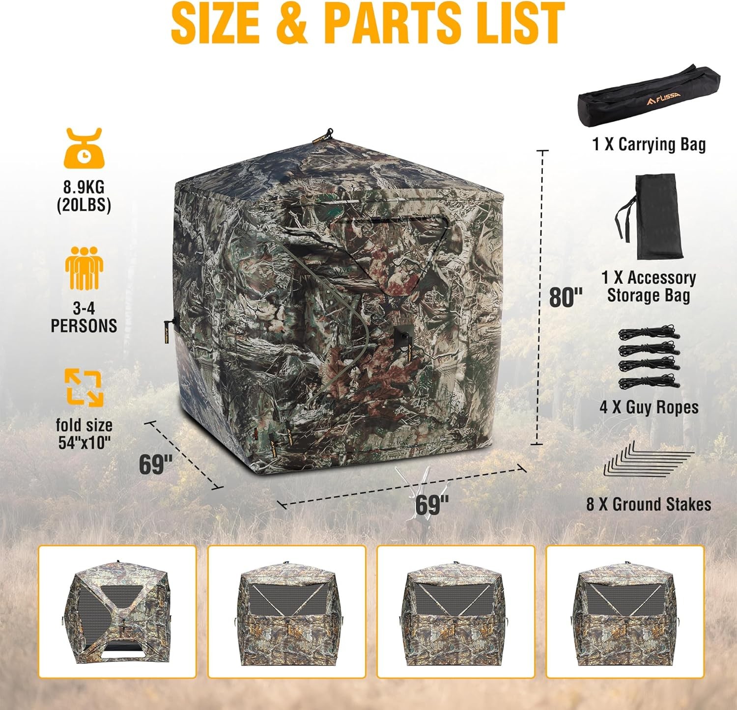 FLISSA Hunting Blind See-Through with Full-Opening Door 3-4 Person 270 Degree US