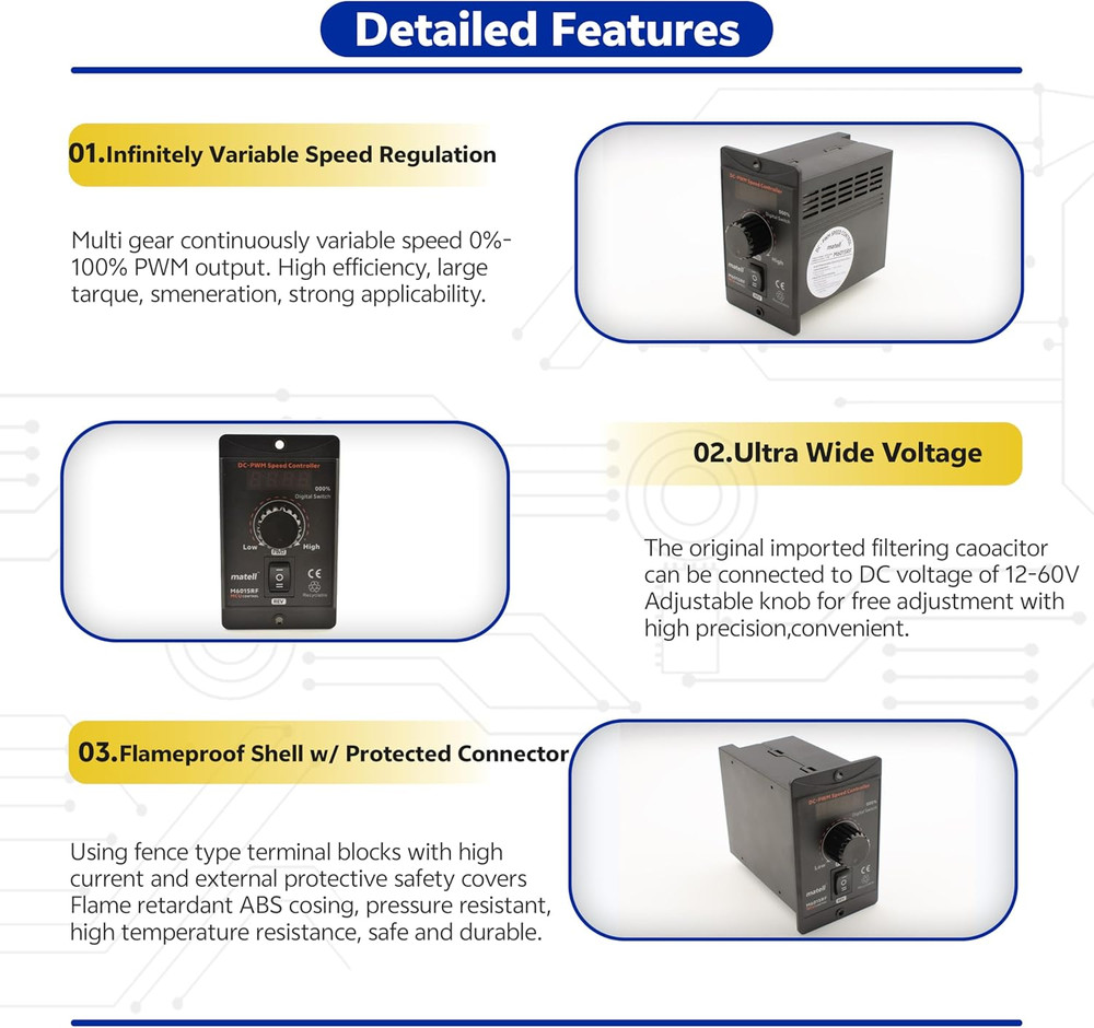 DC 12-60V 20A Motor Speed Controller (Digital Display Forward/Reverse Change)