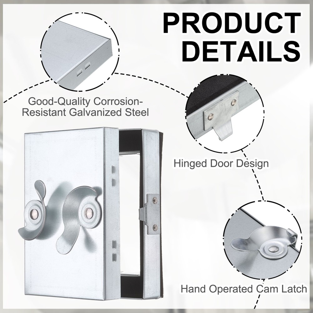 4x4" Galvanized Steel Access Panel with 2 Clasp Locks for Plumbing, Silver Tone