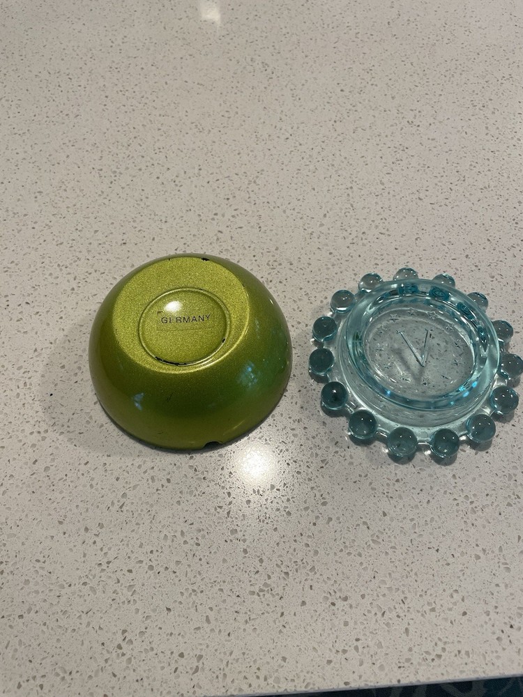 Ashtray Leonardo Germany Solid Glass With Metallic Neon Green Finish
