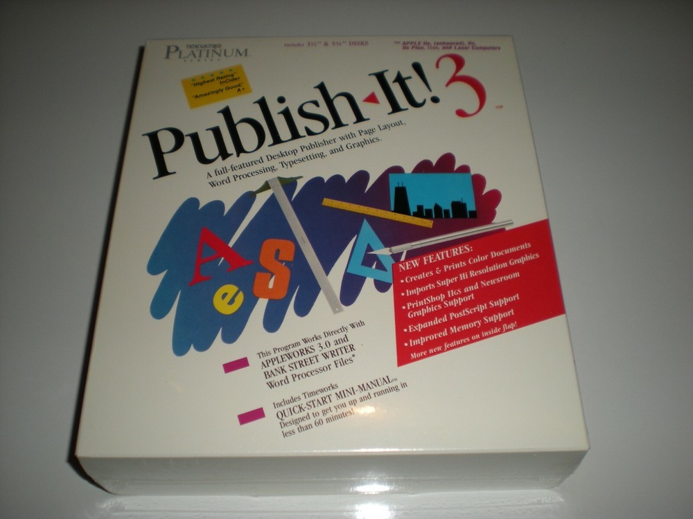 Timeworks Publish-It! 3 desktop publishing for Apple IIc, GS, 2e (enhanced). New