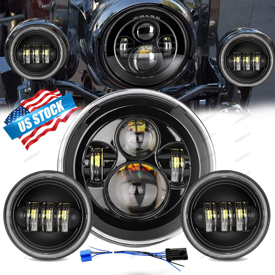 7" inch Led Headlight + 4.5" Fog Lights For Yamaha V-Star XVS 650 950 1100 1300
