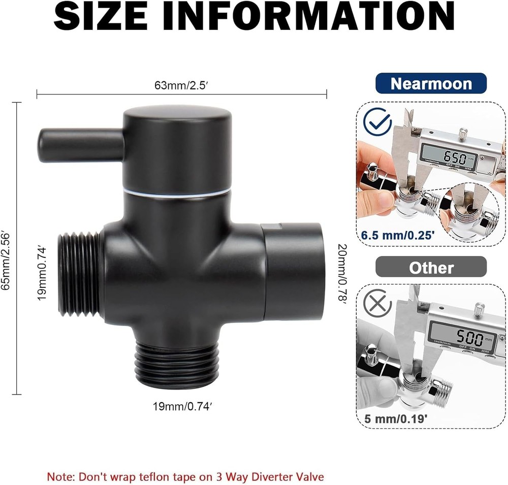 Black Solid Metal 3-Way Shower Arm Diverter T Adapter Replacement - Brushed Nick