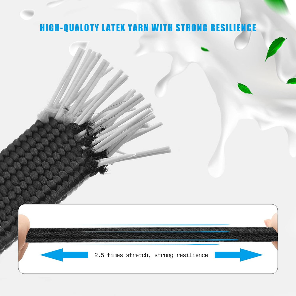 Black Adjustable Bungee Cords with Hooks Set,80" Long Flat Heavy Duty Elasticity