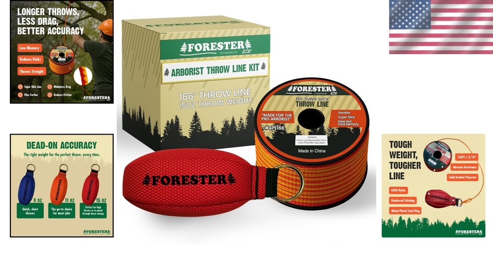 High-Visibility Arborist Throw Line Kit - 166ft Durable Rope & Throw Weight