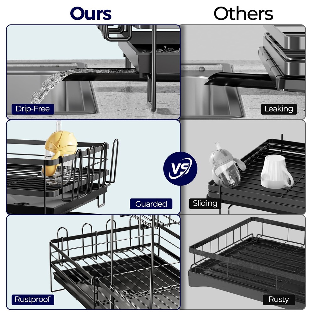 2 Tier Large Dish Drying Rack, Expandable Dish Rack for Kitchen Counter, Dish...