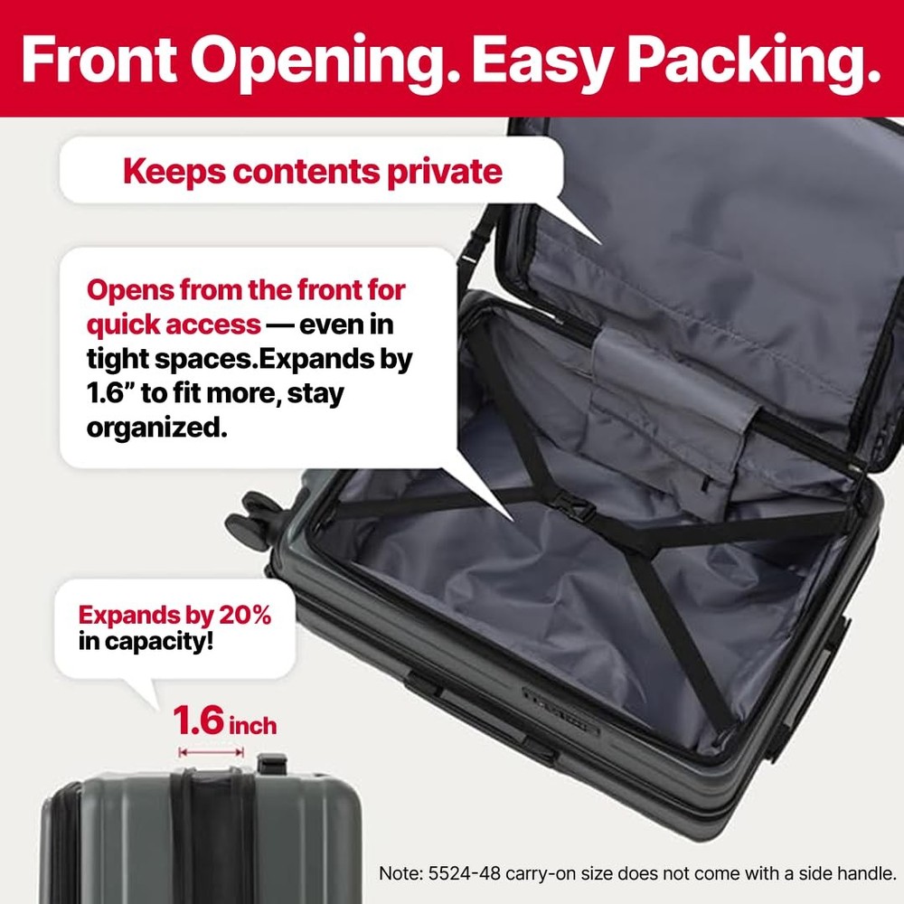 24" Checked Luggage, Front Opening Expandable Hardshell Suitcase with Spinner...