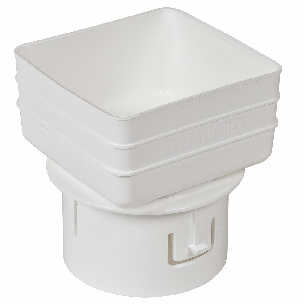 4x4x4 Downspout Adapter - Gutter to Underground Pipe - White