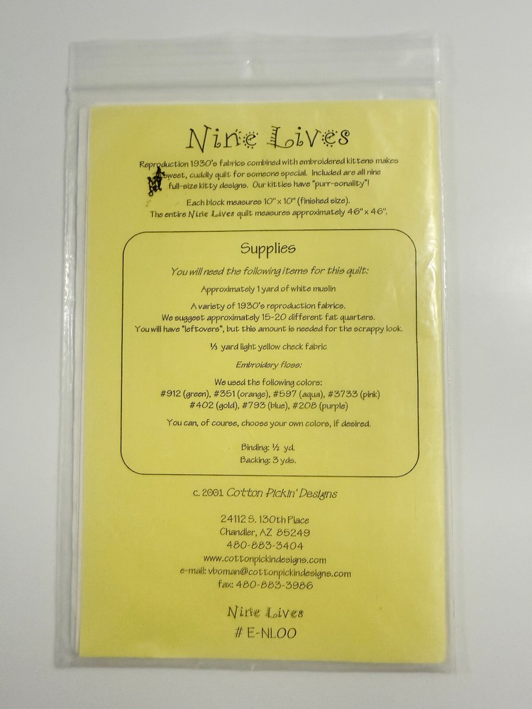 Nine Lives Embroidery Pattern by Cotton Pickin' Designs