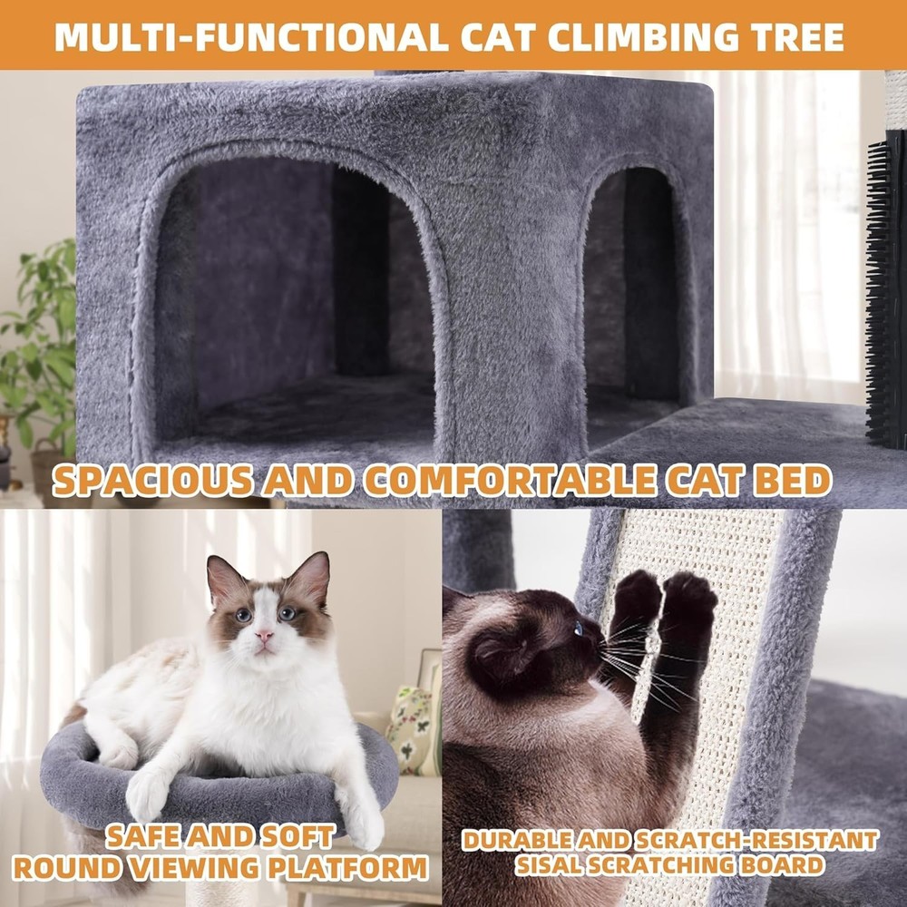 Cat Tree with Cat Condo and Two Hammocks, Cat Tower with Scratching Posts and...