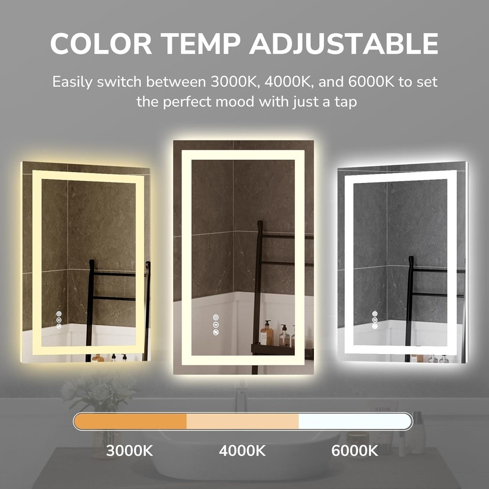 20x28" LED Bathroom Mirror Lighted Vanity Wall Mirror, Horizontal and Vertical