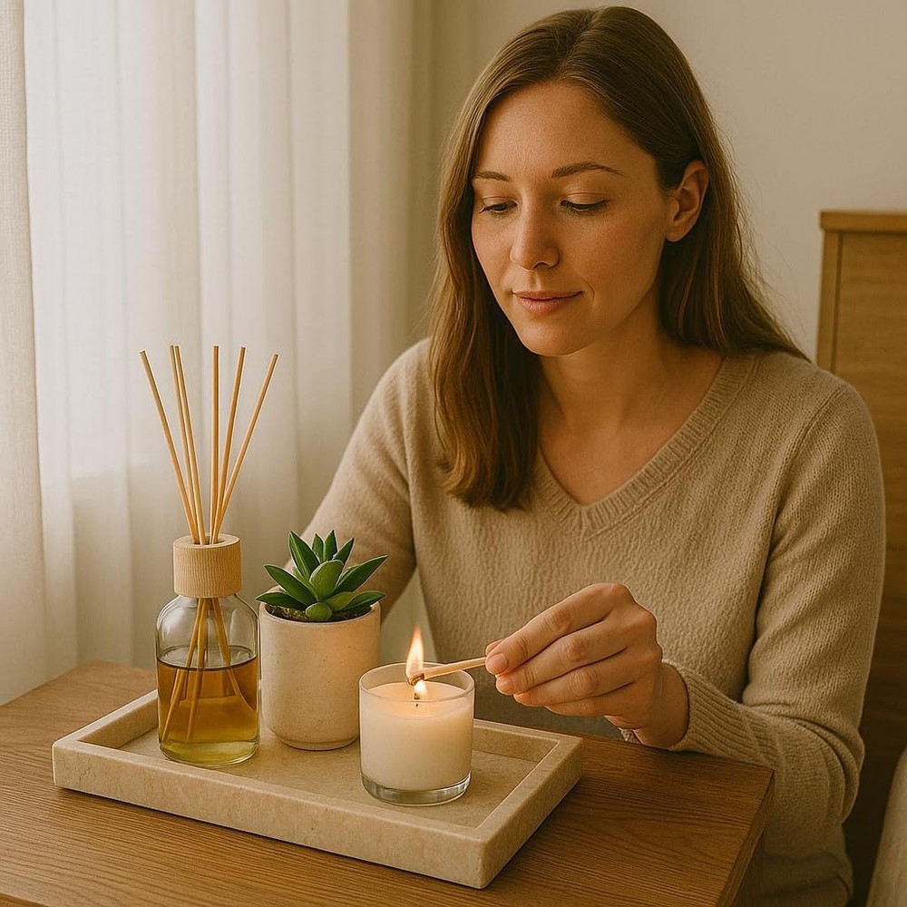 Creative Home Natural Java Marble Tray Handcrafted Stone Organizer for Beige
