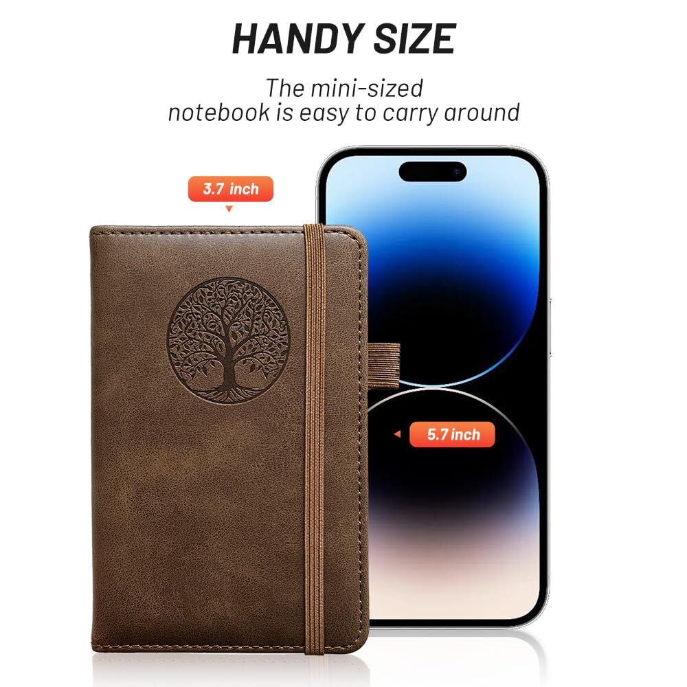 Small Pocket Notebook, Leather Journal Mini (Brown)