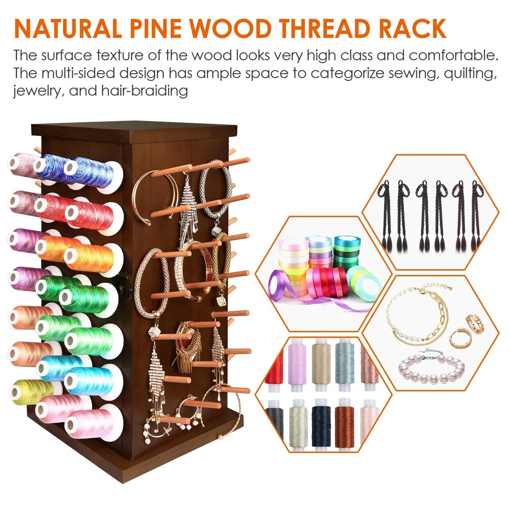 Wooden 84 Spools Thread Rack/Thread Holder Organizer with Inner Storage Compa...