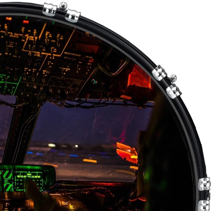 Custom 22" Kick Bass Drum Head Graphical Image Front Skin Flight Deck