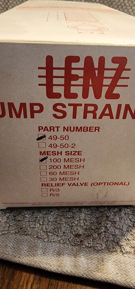 Lenz 49-50 100 mesh sump strainer