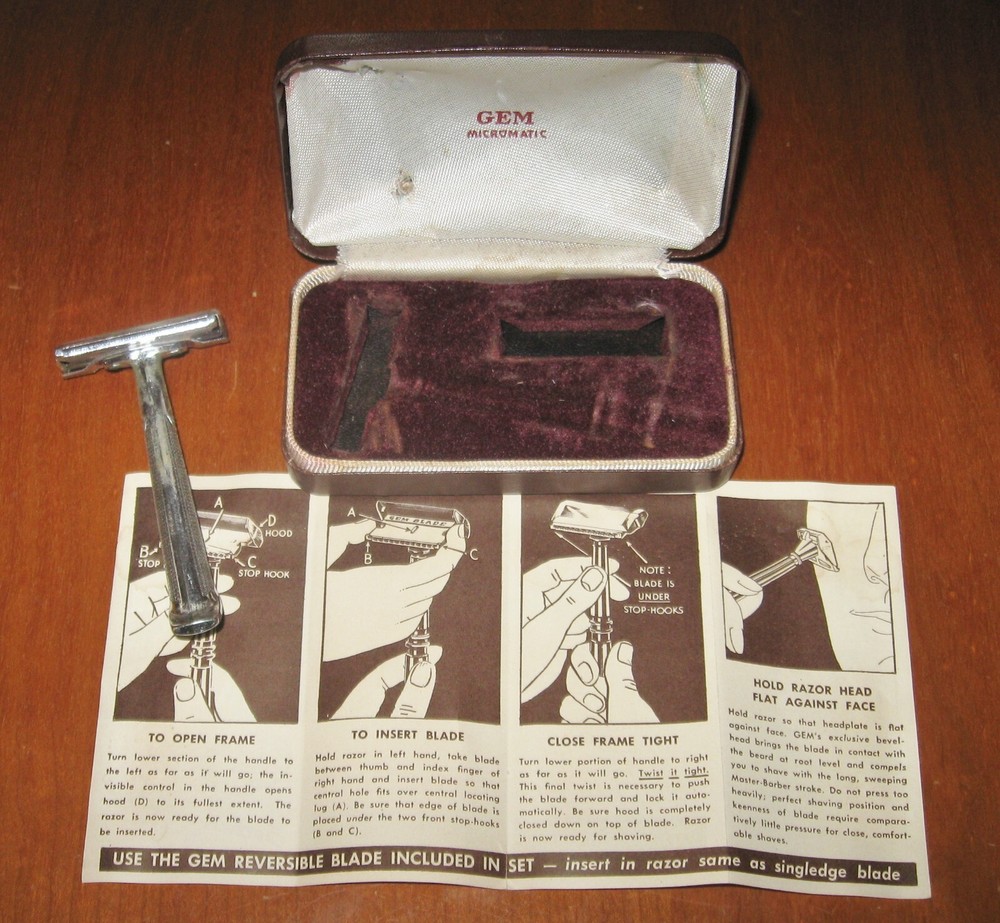 Vintage Razor Gem G Bar Razor & Original Gem Micromatic Razor Case & Phamplet