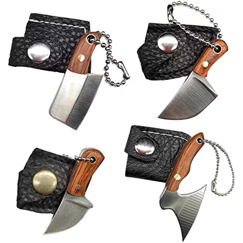 Mini Axe-Shaped Knife Set 4 Pc Damascus EDC Tool Box Cutter