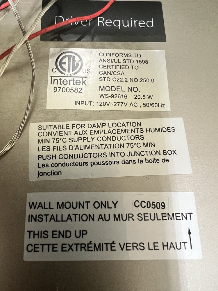 NEW LARGE INTERTEK RECTANGULAR WALL MOUNT SCONCE