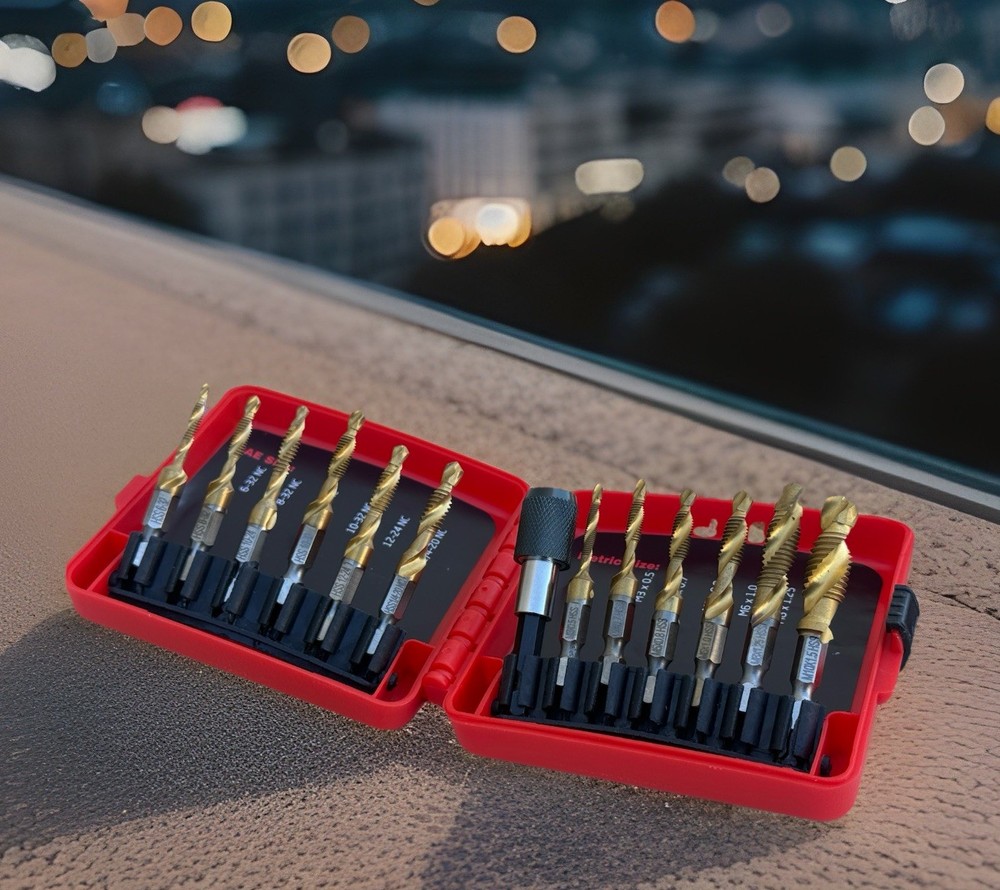 13pcs Quick Change HSS Titanium SAE Metric Drill & Tap Thread Spiral Screw Bit