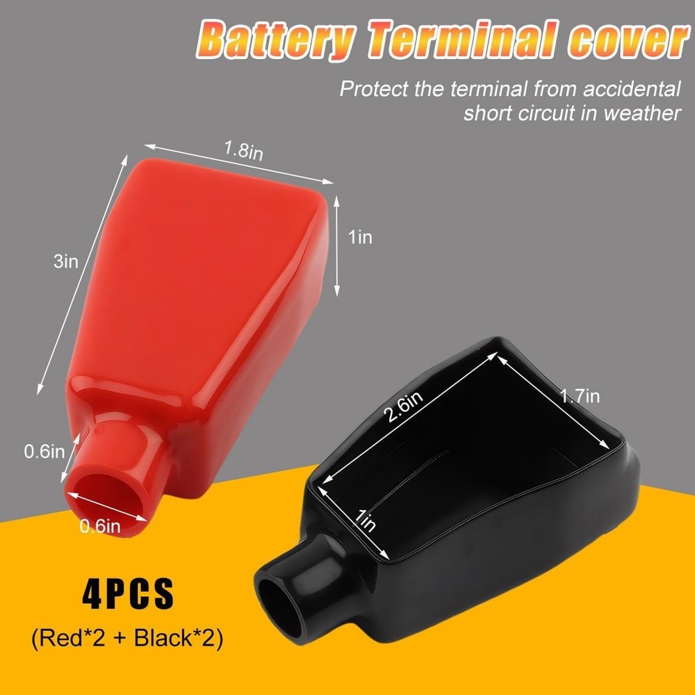 4 PCS Battery Terminal Cover, Soft Rubber Positive Negative Insulating - 4 PCS