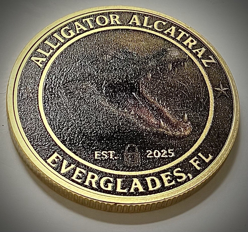Alligator Alcatraz Challenge Coin-Gold Colored-2 Sided-Same On Each Side-New