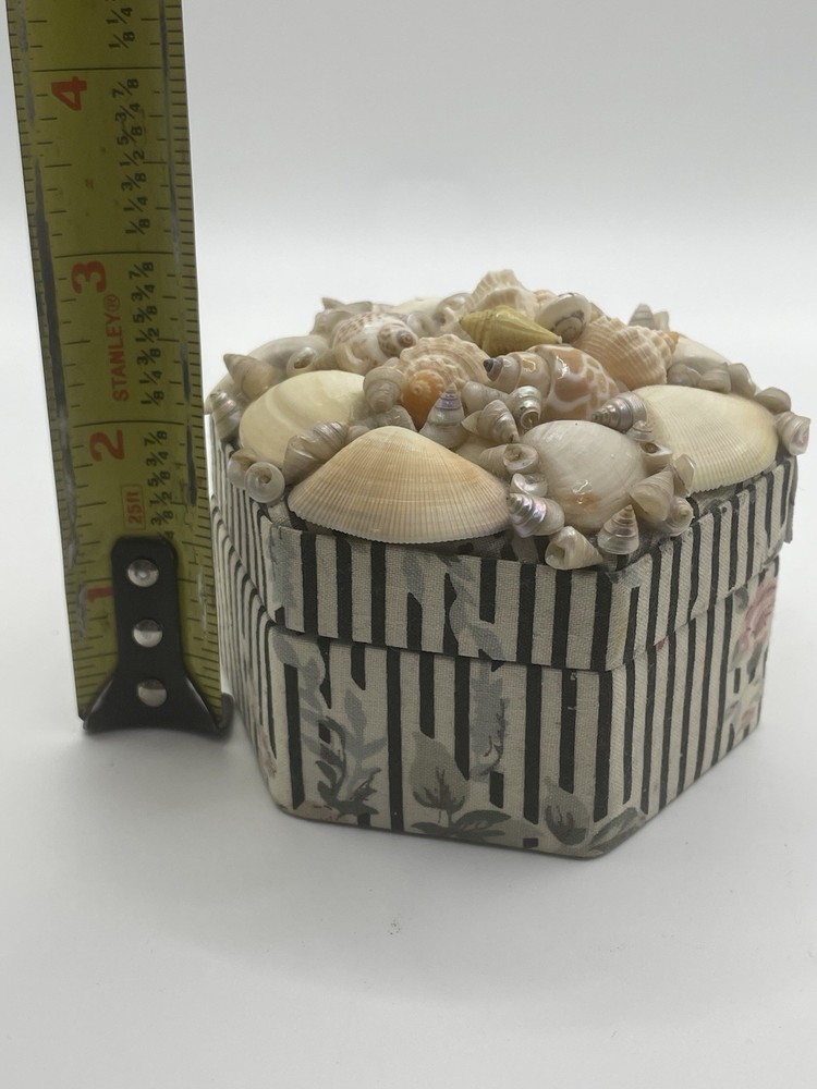 Natural Sea Shell Jewelry Trinket Box Assorted Shells Red Lined Lidded
