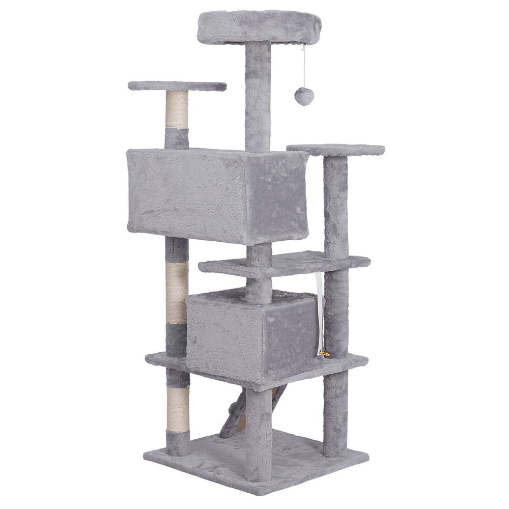 55'' Multi-Level Cat Tree Tower Kitten Condo House W/Scratching Posts Light Grey