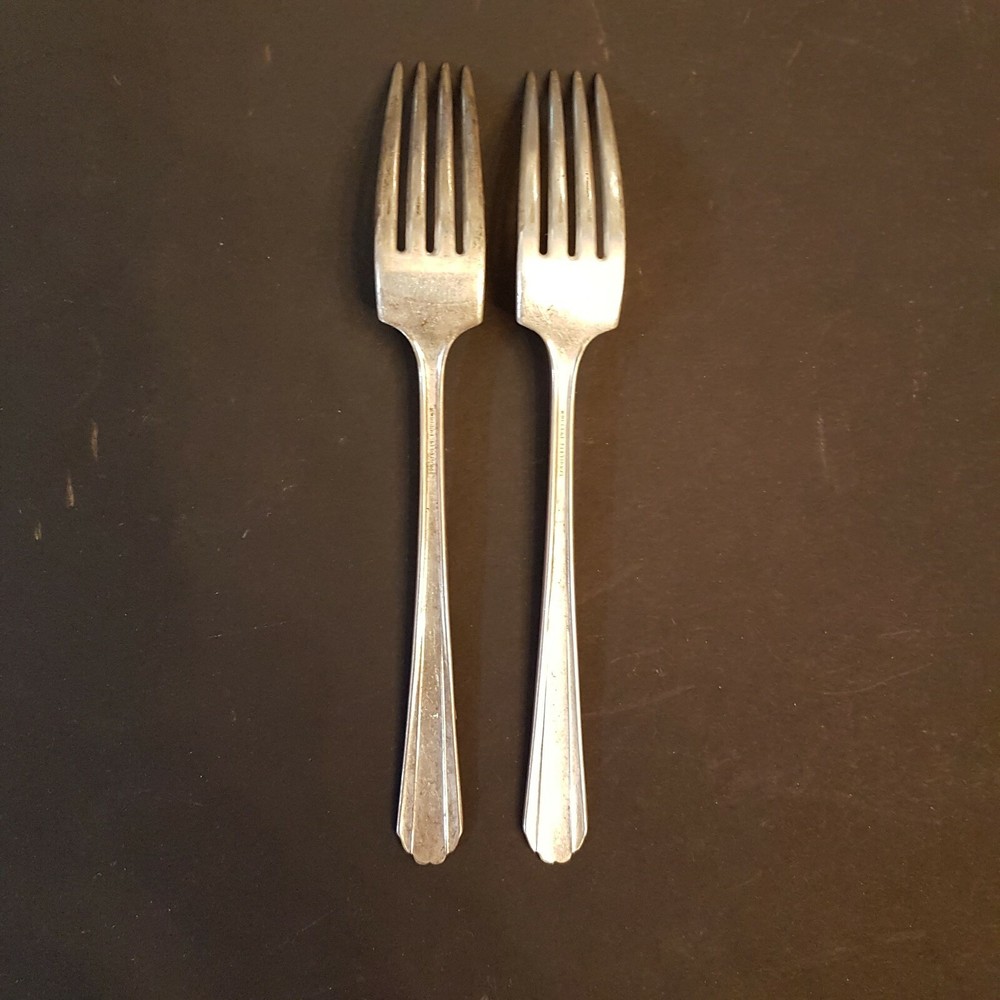 Moderne Sectional Dinner Fork LOT 2 National silver plate Scroll Flatware AS IS