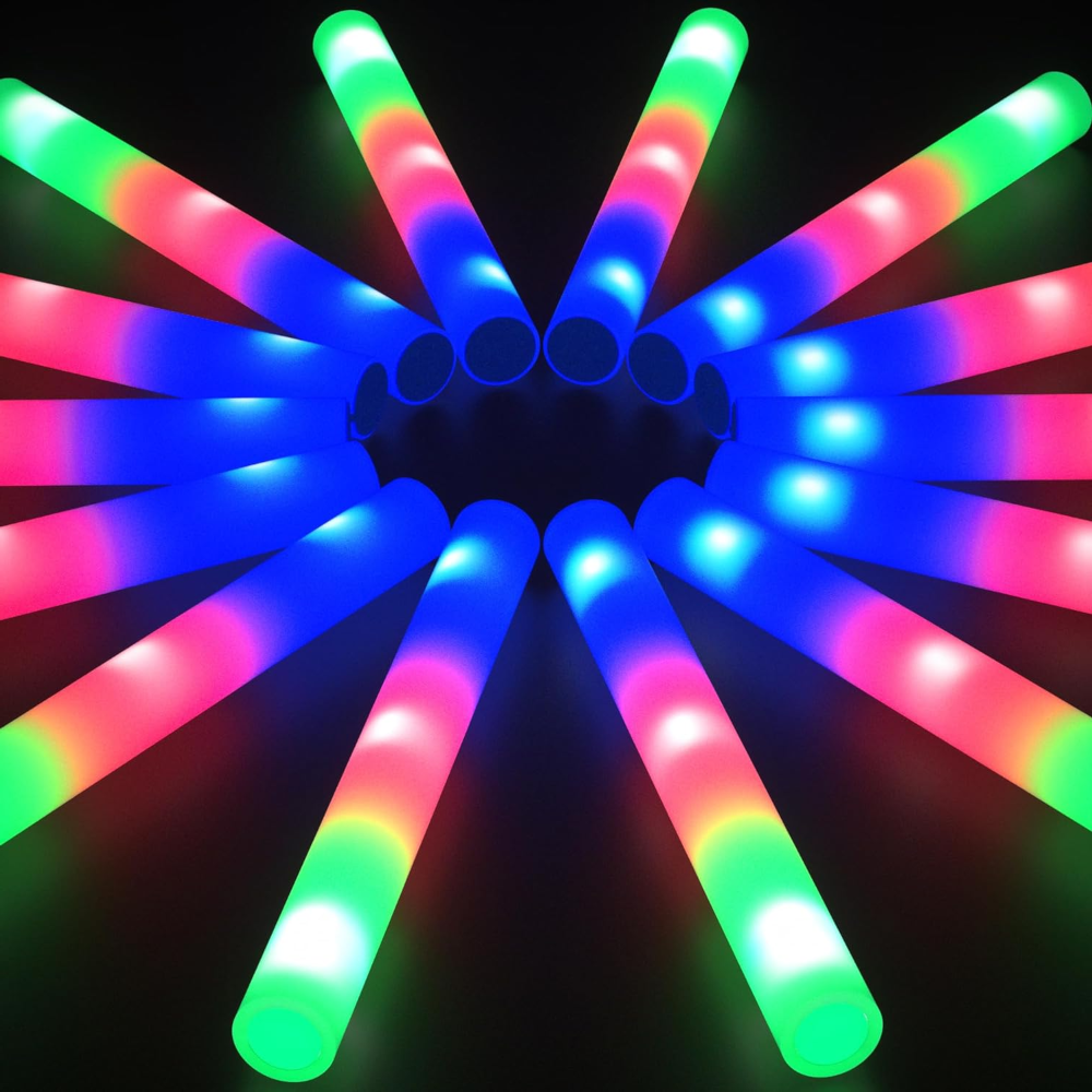 12-396 LED Light Up Foam Sticks Wand Rally Batons DJ Flashing Glow Stick Party