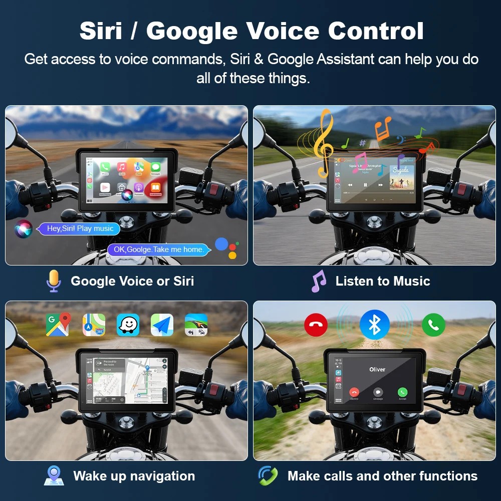 7 " Motorcycle Wireless Carplay Android Auto Screen Dual Bluetooth GPS Nav TPMS