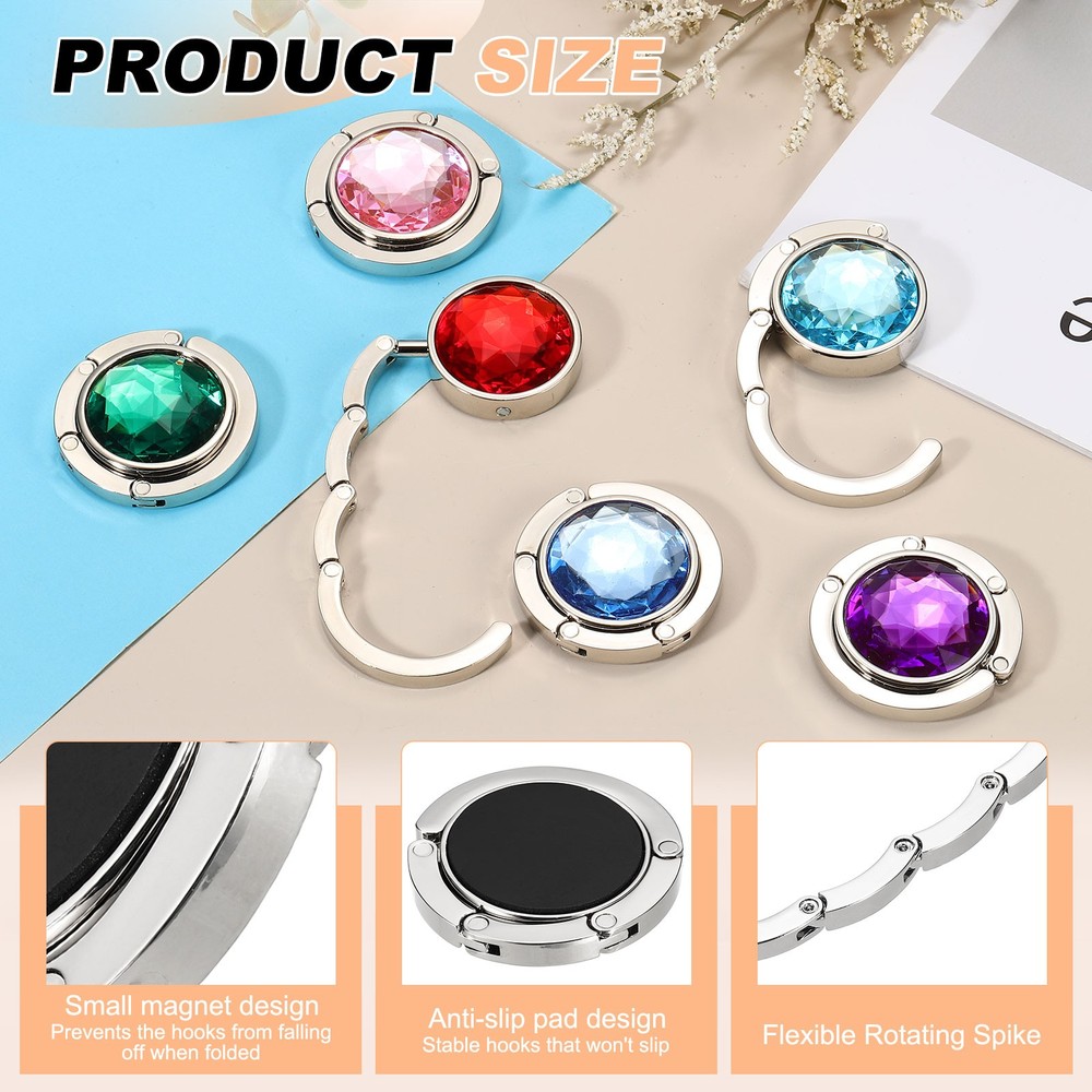 Foldable Purse Hook for Table 2Pcs Bag Holder Hooks Diamond Design, Peacock Blue