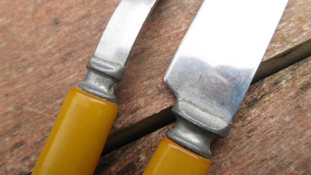 Vintage Butterscotch Bakelite Dinner Fork & Knife Stainless