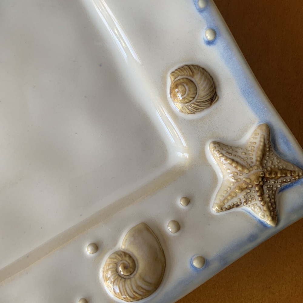 Sonoma Life +Style Seaside Aqua Square Dinner Plate(s) Embossed Shells