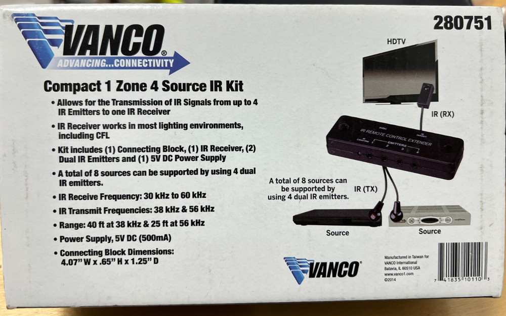 Vanco 280751 Compact 1 Zone 4 Source IR Kit