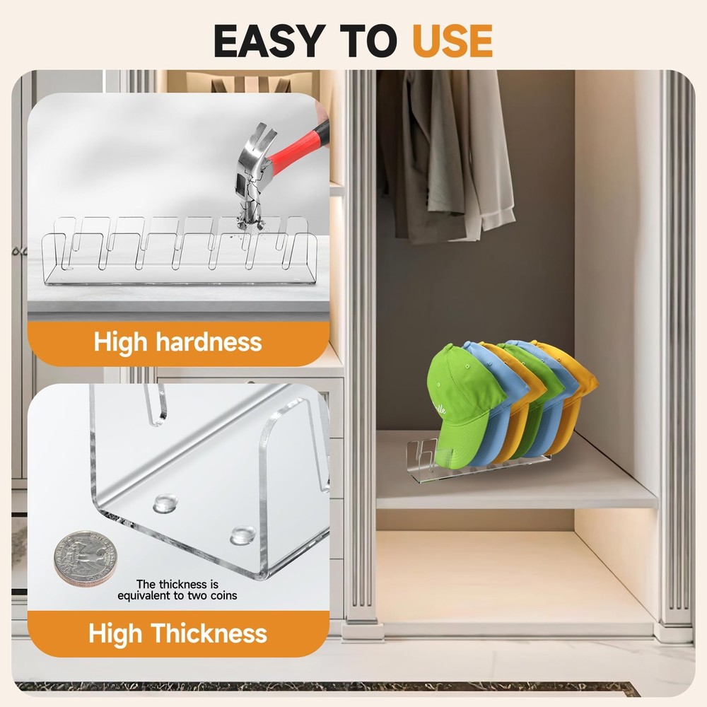 Acrylic Baseball Cap Organizer Rack 2-Pack - Holds 14 Hats, No Install Space ...
